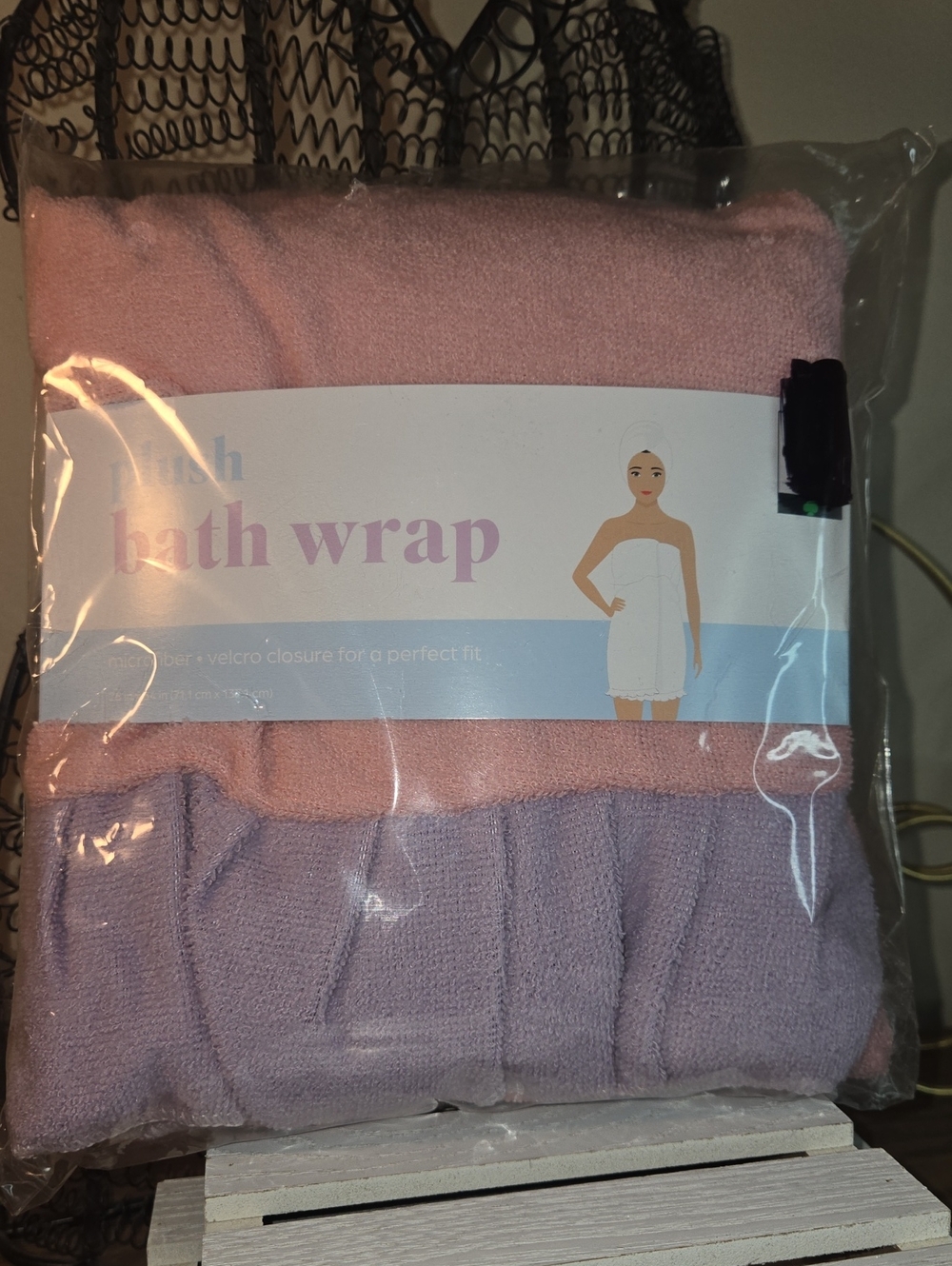 Plush Bath Wrap With Velcro closure.
